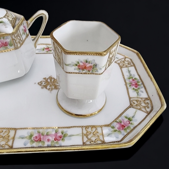 Complete Vintage Nippon Condiment Tray S&P Mustard Pot w Spoon Toothpick Holder - Picture 7 of 16